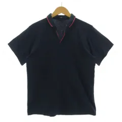 シップス SHIPS ポロシャツ スモールカラー スキッパー パイピング 半袖 日本製 コットン ネイビー 紺 レッド系 赤系 Mのサムネイル