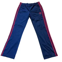 古着 adidas アディダス トラックパンツ 刺繍 トレフォイルロゴ ネイビー×レッドライン 90サイズ Sサイズ 257-64