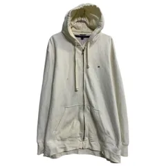 TOMMY HILFIGER ロゴスウェット パーカー 2XL ホワイト トミーヒルフィガー ジップアップ ビッグサイズ 古着卸 アメリカ仕入 a702-6638