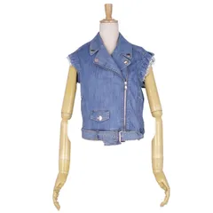 美品 モスキーノ MOSCHINO ジャケット デニムジャケット ライダース ノースリーブ カットオフ アウター レディース I38 F34 USA4(S相当) インディゴブルーのサムネイル