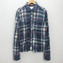 H■アバクロンビー&フィッチ/Abercrombie&Fitch チェック柄 長袖ヘビーネルシャツ【XXL】紺/MENS■110【中古】