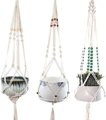 dilib 手作りマクラメ植物ハンガー ポットハンガー プランターハンガー ハンギング 麻縄 観葉植物 鉢 ハンガーネット 吊り鉢 ロープ おしゃれインテリア 雑貨 DIY( 3本セット)