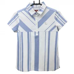 【超美品】キャロウェイレッドレーベル 半袖ポロシャツ ライトブルー×白 ボーダー風 ラインストーン レディース S ゴルフウェア Callaway