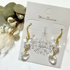 6.クリスタルハート オーロラ ガラスカット ゴールド フックピアス ハンドメイド