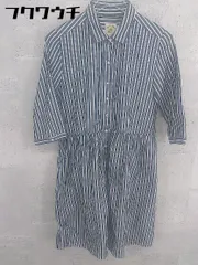 ◇ ◎ Ray BEAMS レイ ビームス ストライプ柄 五分袖 膝丈 ワンピース サイズO ブラック ホワイト レディース 【中古】 【1002802080685】