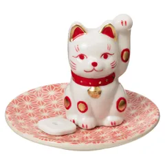 赤絵市松猫　招き猫　瀬戸焼　右　まねきねこ　置物　縁起物 赤絵市松猫 招き猫 瀬戸焼 右 まねきねこ 置物 縁起物 Amazon.co