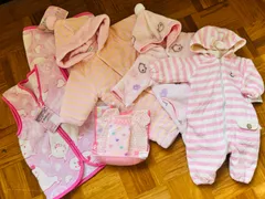 70メゾピアノなど8点セット ピンク ロンパース カバーオール スタイ レッグウォーマー 毛布 スリーパー帽子 ベビー