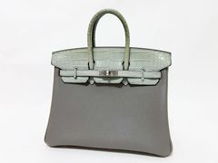 HERMES エルメス バーキン25 タッチ ハンドバッグ アリゲーターマット グリメイヤー グリシマン シルバー金具 B刻印 美品