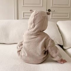 【新品未使用】ロンパース　カバーオール　くま耳　長袖　ワッフル　冬服　ベビー　73cm 80cm　男女兼用