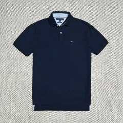 M Tommy Tommy Hilfiger(トミーヒルフィガー) ネイビー コットン クラシックフィット 半袖 ポロTシャツ