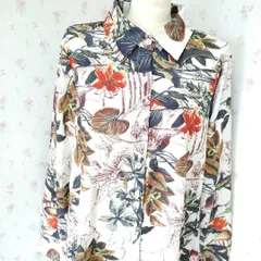 【ホワイト花柄★Lサイズ】長袖シャツ　ブラウス　レディース　フラワー　プリント　総柄