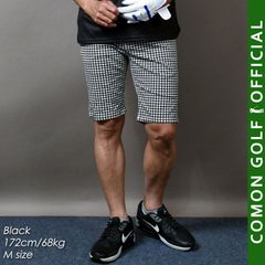 新品【COMONGOLF/コモンゴルフ】千鳥格子ストレッチゴルフショートパンツ/ブラック(CG-S53782)ゴルフウェア ハーフパンツ 短パン 半ズボン 夏 ウエストゴム 膝上丈 ゴルフパンツ 大きいサイズ M L XL XXL XXXL LL 3L 4L