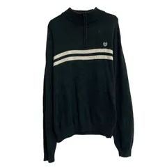 chaps コットンニット セーター XL ブラック ボーダー チャップス ハーフジップ 古着卸 アメリカ仕入 a611-7840