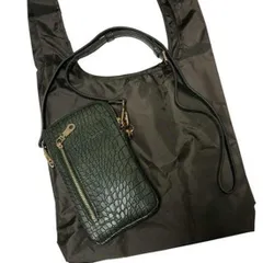 送料無料　携帯ポシェット　クロコ調　カラークロコ　ショルダー　財布　長財布　エコバッグ付きスマホポシェット　スマホポーチ　ポシェット　ミニポシェット　グリーン