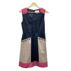 Chesty(チェスティ) ワンピース サイズ0 XS レディース - ダークネイビー×ピンク×ベージュ ビジュー/ノースリーブ/ロング