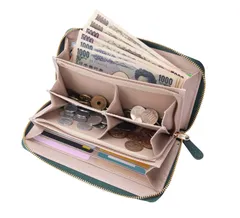 一粒万倍日　母の日　仕分け上手な本革長財布グリーン　風水　金運UP  開運縁起　レディース