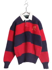 【お得なクーポン配布中!】 90s ポロ ラルフローレン ウール ニット セーター ボーイズ XL メンズ XS 程 古着オールド ラグビー ラガーシャツ タイプ ワイド ボーダー