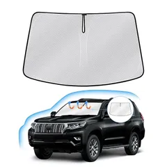 J-PREMIS トヨタ ランドクルーザープラド 150系 フロントガラス サンシェード LAND CRUISER PRADO 4代目 2009年9月-2023年 車用サンシェード UVカット 遮光シェード 日よけ ハンドルサンシェード 遮光 断熱 暑さ対 1