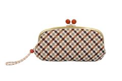 Atelier Kyoto Nishijin 西陣織シルク がま口長財布 京組紐ストラップ付 ギンガムチェック ブラウン | 長財布 レディース 日本製