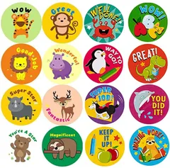 Copeflap ごほうびシール 英語 1000枚 ご褒美シール 良くできました 2.5cm 動物 キャラクター(B)