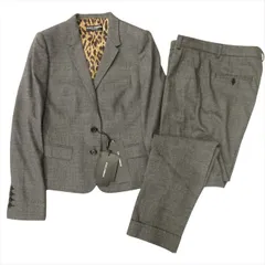 ドルチェ&ガッバーナ ドルガバ DOLCE&GABBANA グレンチェック セットアップ スーツ ジャケット パンツ 裏地レオパード ナローラペル 2釦 大きいサイズ 44 グレー レディースのサムネイル