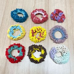 《手編みシュシュ セットA》9点セット コットン糸 カラフル ポップ ビビッド