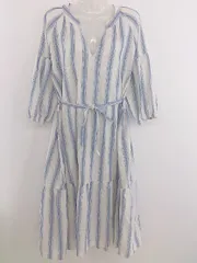 ◇ ◎ CIAOPANIC チャオパニック ストライプ 長袖 ロング ワンピース ホワイト ブルー レディース P  【中古】 【1209220002729】