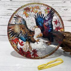 【ハクトウワシ No.5】サンキャッチャー風アクリルオーナメント｜吊り下げ式ステンドグラス風インテリア／窓・壁装飾◎