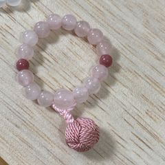 指念珠 天然石 ローズクォーツ ＆ 小田巻梵天 ピンク 一個 パワーストーン お参り 心の安らぎにも