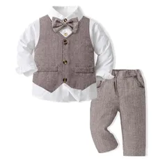 [Volunboy] 男の子 フォーマル 子供 スーツ 4点セット 可愛い 紳士服 ベビー服 結婚式 誕生日 卒園式 入学式 入園式 お宮参り 記念撮影 70-120cm (ブラウン01,120)