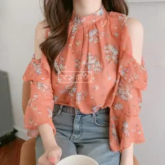 ブラウス シフォン シャツ tシャツ トップス 花柄 レディース シフォンブラウス プルオーバー ベアトップ 花柄 おしゃれ 夏 夏服 20代 30代 40代 可愛い 大きいサイズ 海 ビーチ