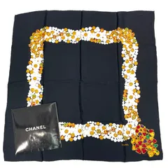 新品同様 CHANEL シャネル アクセサリー柄 スカーフ シルク ブラック 箱付き