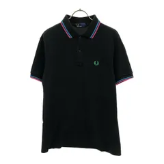 FRED PERRY フレッドペリー 日本製 ロゴ刺繍 半袖 ポロシャツ L ブラック 鹿の子地 メンズ 古着