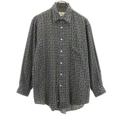 アクアスキュータム 日本製 総柄 長袖 シャツ M ネイビー系 Aquascutum メンズ 古着 【240305】