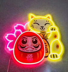 オーダーメイド　招き猫　だるま　ネオンライト 桜モチーフ付　ネオン管　オリジナル