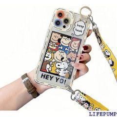 スヌーピー iPhone12 用 スマホケース 全機種対応 スヌーピー iPhone12 ケース リストストラップ デザイン スヌーピー iPhone12 用 ランヤード付きバンパー TPU レンズ保護 耐衝撃 ワイヤレス充電対応 1111