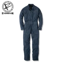 作業服 つなぎ イーブンリバー SR-6100 インディゴ 薄手 つなぎ服 続服 ストレッチ デニム おしゃれ かっこいい スリム オールインワン 作業つなぎ 作業つなぎ服 メンズ レディース EVENRIVER 『4L』