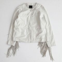 PINKO ピンコ フリンジ レザー ノーカラージャケット アウター ホワイト サイズM 1N11J1 Y2XN レディース 【中古】