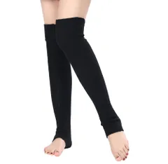 [17th] レッグウォーマー ロング レディース リブ編み ウール ルーズソックス ニーハイ サイハイ ヨガ ジム フィットネス (ブラック) [ブラック]