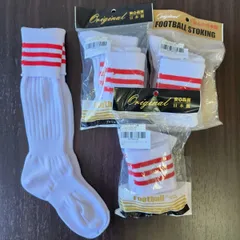 新品 日本製 16～18cm サイズ サッカー ソックス ストッキング 靴下 フットサル メンズ レディース キッズ 男の子 女の子 子供 レッド ３本ライン 4足セット