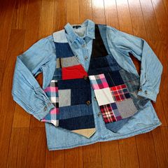 69☆USEDデニムリメイク ベスト レディースMサイズ パッチワーク ジーンズリメイク☆