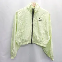 ◇ PUMA プーマ ナイロン系 薄手 ショート丈 長袖 ジャンパー ブルゾン サイズUS S ライムグリーン レディース E  【1406180093914】