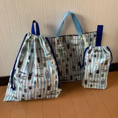 昆虫図鑑柄　内ポケット付きレッスンバッグ&体操着袋&上履き入れ　3点セット