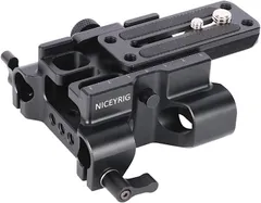 NICEYRIG 互換品汎用ベースプレート クイックリリースカメラプレート 15mmロッドクランプ付き 1/4と3/8インチネジ穴付き ロッドサポート DSLR装備用クイックリリースプレート QRプレート 着脱容易 ー545(アルカタイプ対応)