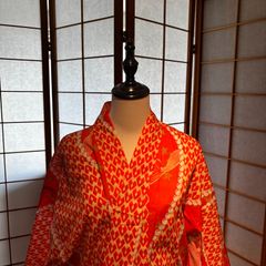 オレンジ色の浴衣 人魚 真珠 星 ヒトデ うろこ 綿 hiyori マーメイド 人魚柄 オレンジ 浴衣 綿100% - メルカリ