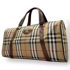 美品 BURBERRY バーバリー ノヴァチェック シャドーホース ボストンバッグ ロゴ ユニセックス キャンバス レザー 本革 ブラウン 茶色 ベージュ ゴールド金具 ファスナー開閉 C