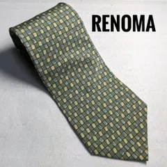 1:ネクタイ　renoma 約9.5㎝ モスグリーン地、総柄 C 734 ■