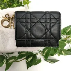 ディオール　三つ折り財布　ロータスウォレット　ブラック　カナージュ　ラムレザー