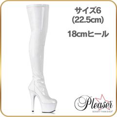 B-grade outlet item. Pleaser knee-high boots, thigh-high boots, white, platform sole, patent leather, 18cm heel, stiletto heel, suitable for pole dancing, cosplay, stretch heels, 18cm heel, ADORE-3000.