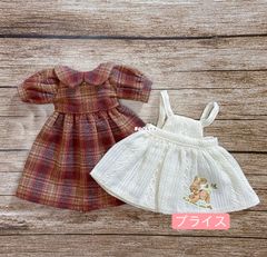JANAYA ハンドメイド　ブライス服　茶色格子柄ワンピース　2点セット